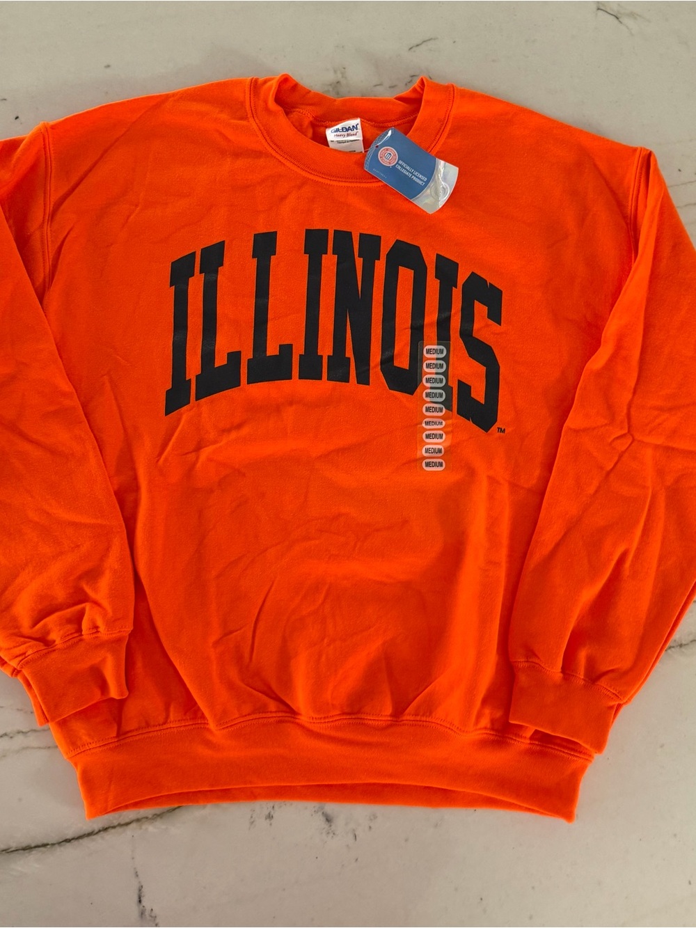 Illinois Fighting Sweatshirt College Crewneck Long Sleeve Orange Medium New